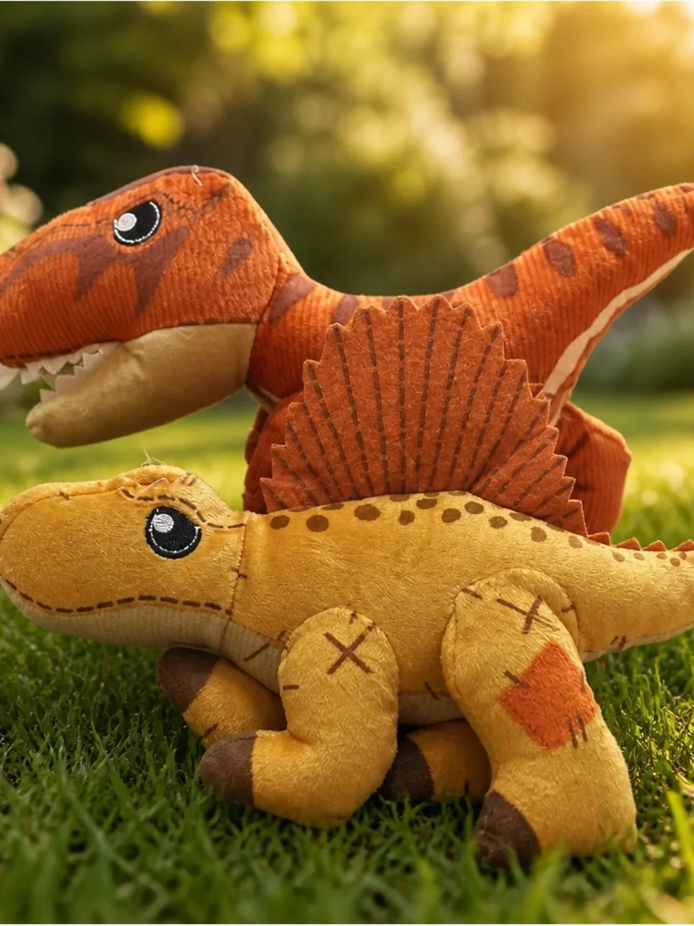 Cute Yellow & Orange Dino Plush Duo - Soft Stuffed Dinosaur Toys. jurassic world